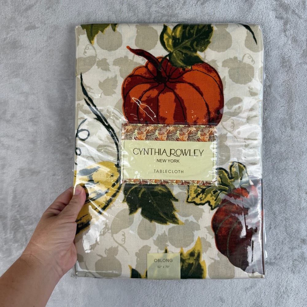 Cynthia Rowley Pumpkin Oblong Tablecloth 52x70 Fall Thanksgiving Cotton New